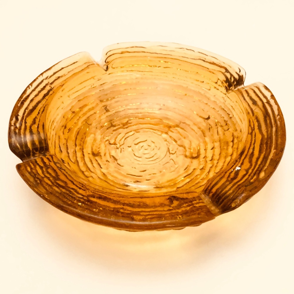 Vintage Wood Grain Amber Heavy Duty Glass Classic Bar Ashtray